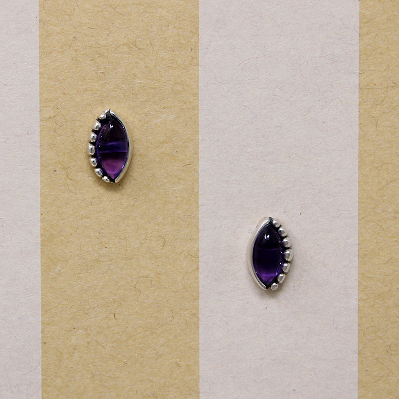 Pretty Purple Amethyst & Sterling Navette Stud Earrings