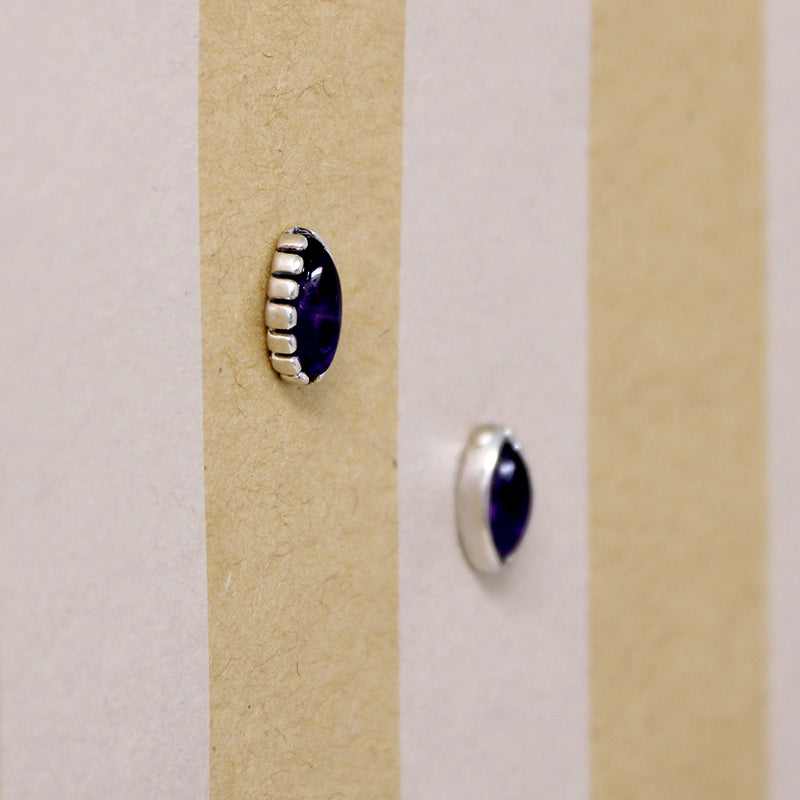 Pretty Purple Amethyst & Sterling Navette Stud Earrings