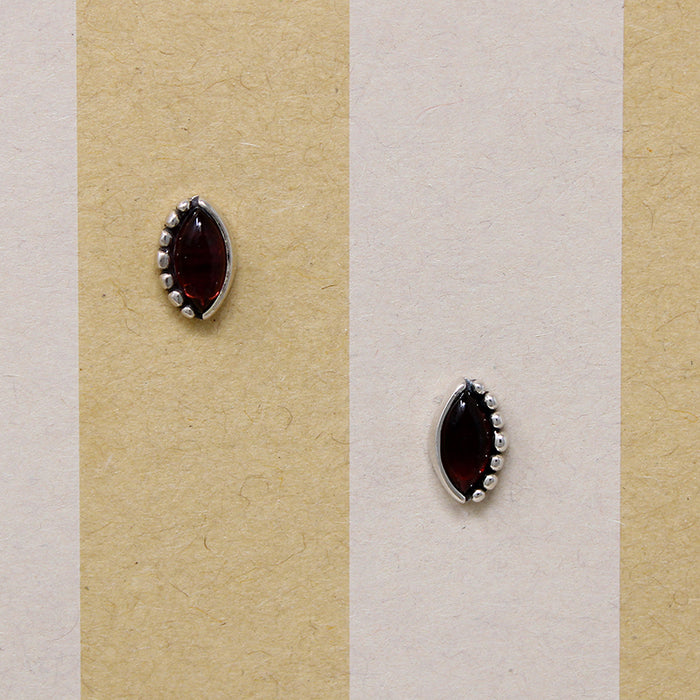 Rich Red Garnet in Petite Sterling Navette Studs