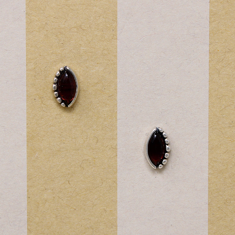 Rich Red Garnet in Petite Sterling Navette Studs