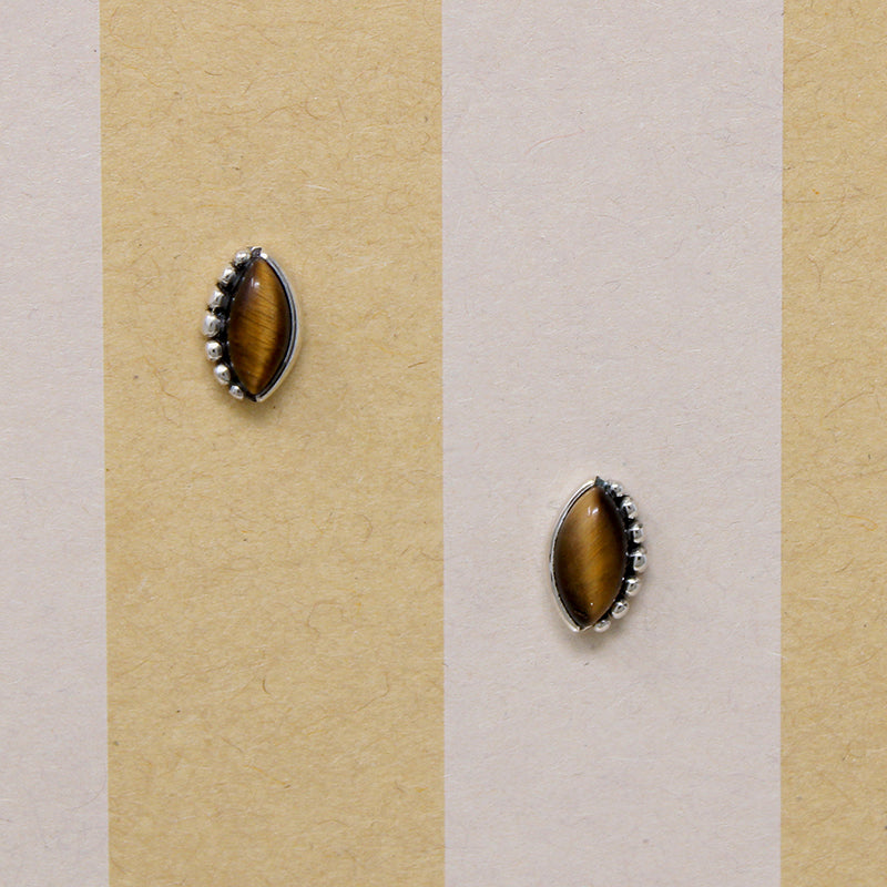 Sterling Navette Studs Set with Golden Tigers Eye
