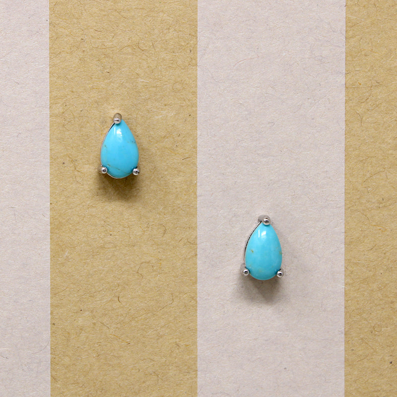Sky Blue Turquoise Tear Drop in Sterling Studs