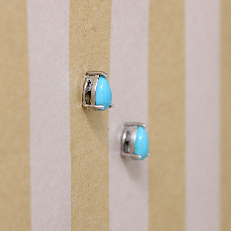 Sky Blue Turquoise Tear Drop in Sterling Studs