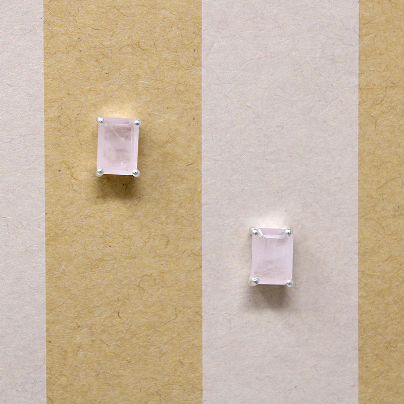 Pastel Pink Quartz in Sterling Silver Stud Earrings