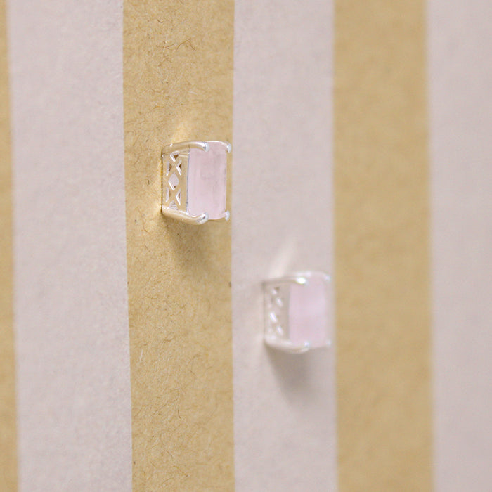 Pastel Pink Quartz in Sterling Silver Stud Earrings