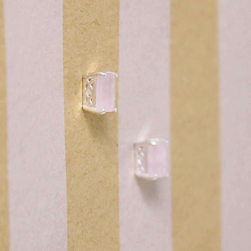Pastel Pink Quartz in Sterling Silver Stud Earrings