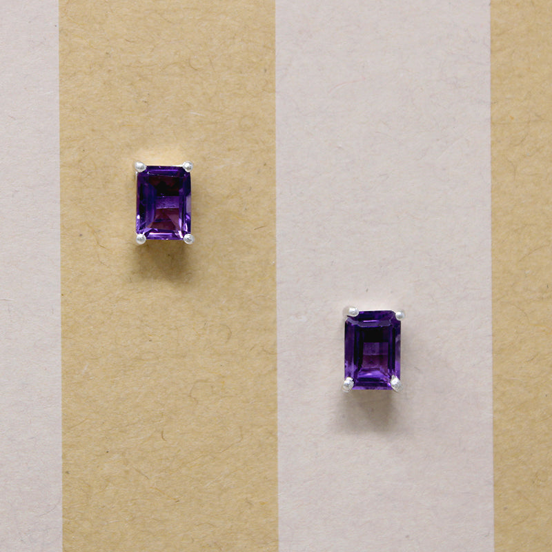 Regal Amethyst in Pretty Pierced Sterling Stud Earrings