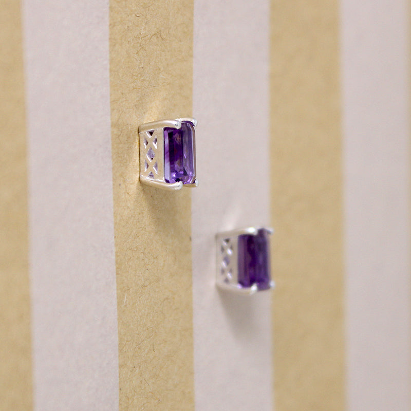 Regal Amethyst in Pretty Pierced Sterling Stud Earrings