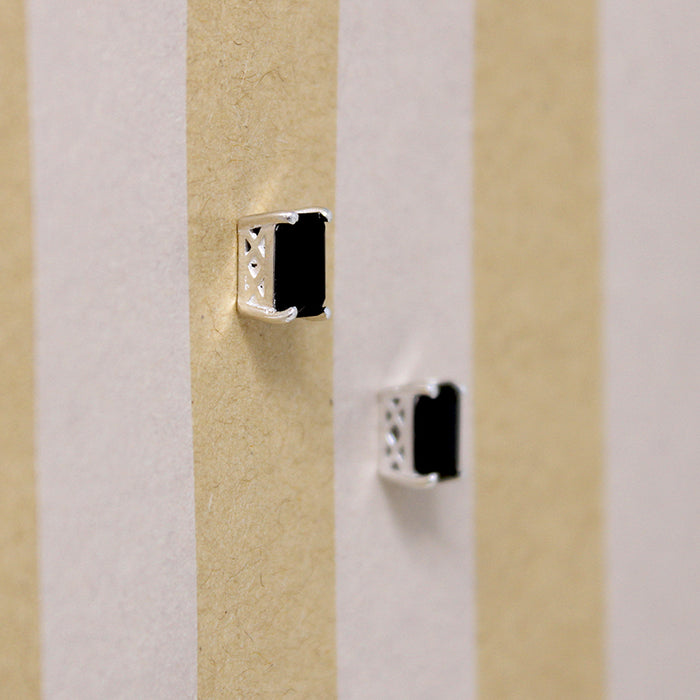 Black Onyx & Sterling Silver Artisan Stud Earrings