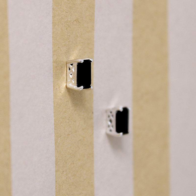 Black Onyx & Sterling Silver Artisan Stud Earrings