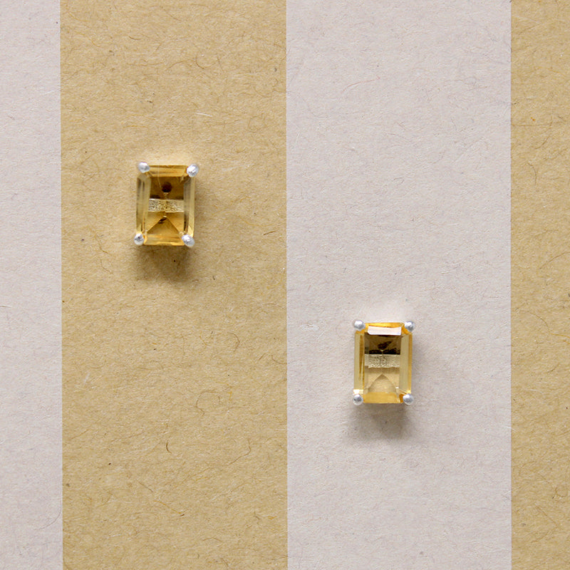 Crisp Emerald-Cut Citrine in Sterling Stud Earrings