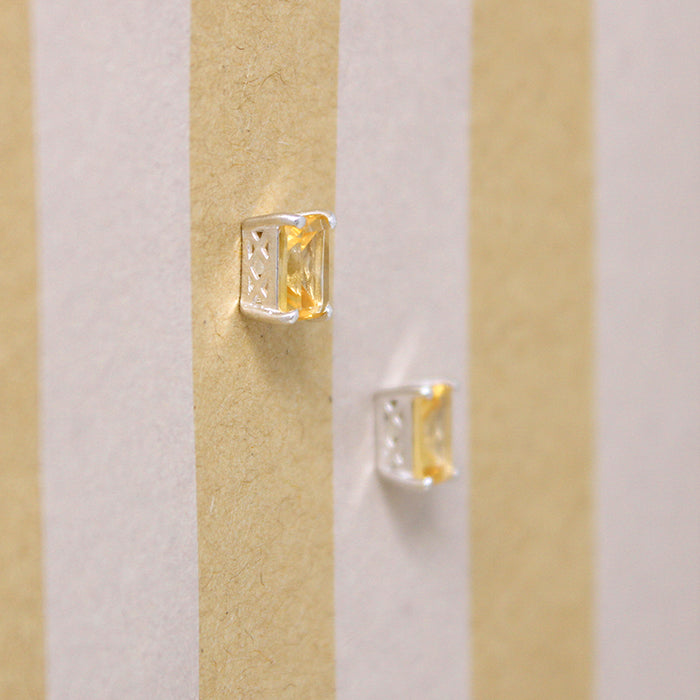 Crisp Emerald-Cut Citrine in Sterling Stud Earrings