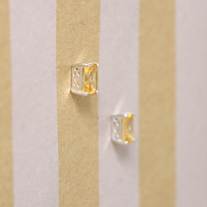 Crisp Emerald-Cut Citrine in Sterling Stud Earrings