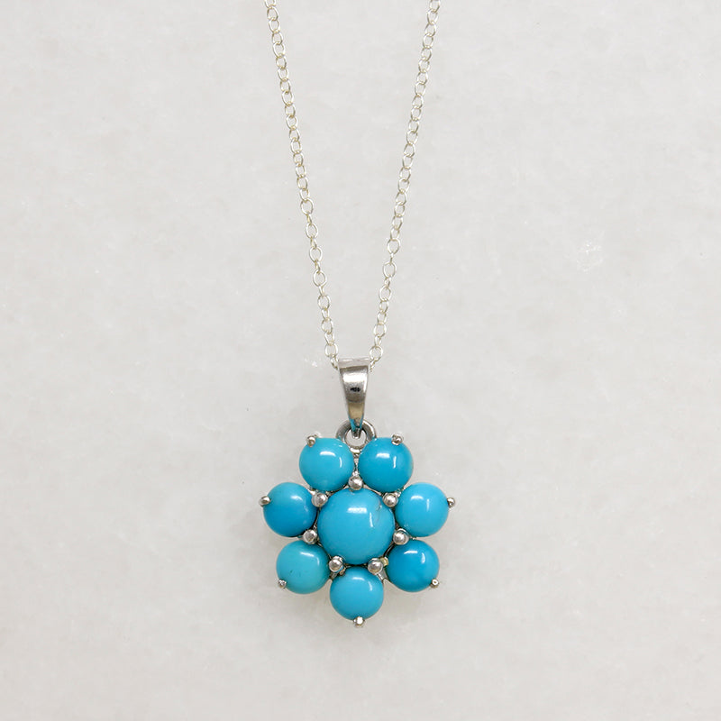 Turquoise Flower & Sterling Silver Artisan Pendant