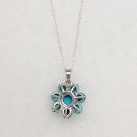 Turquoise Flower & Sterling Silver Artisan Pendant