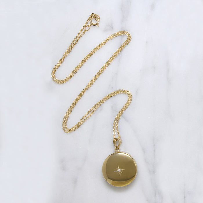 Star-Set Diamond in Gold Fill Round Locket