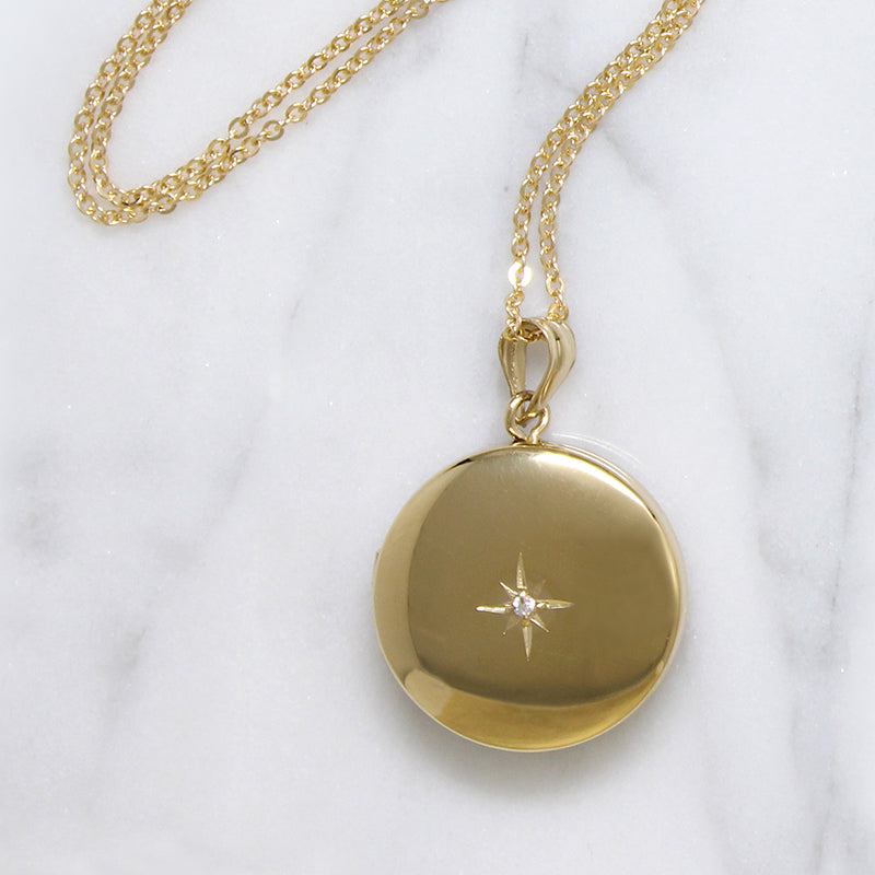 Star-Set Diamond in Gold Fill Round Locket