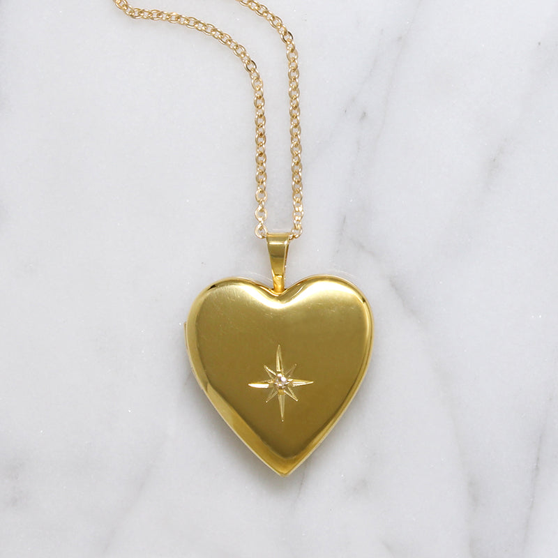 Heart-Shaped Locket with Star-Set Diamond 