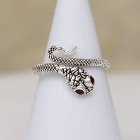 Artisan Sterling Silver Snake Ring with Garnet Eyes