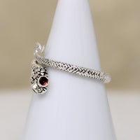 Artisan Sterling Silver Snake Ring with Garnet Eyes