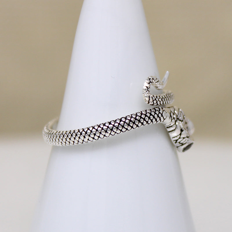 Artisan Sterling Silver Snake Ring with Garnet Eyes