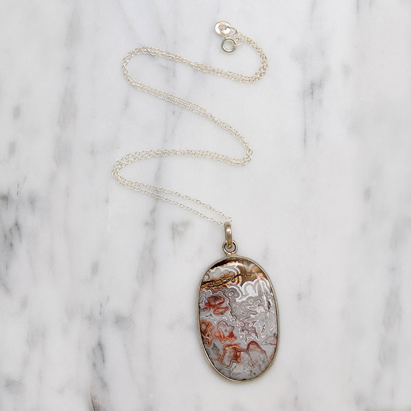 Incredible Laguna Lace Agate & Sterling Silver Pendant