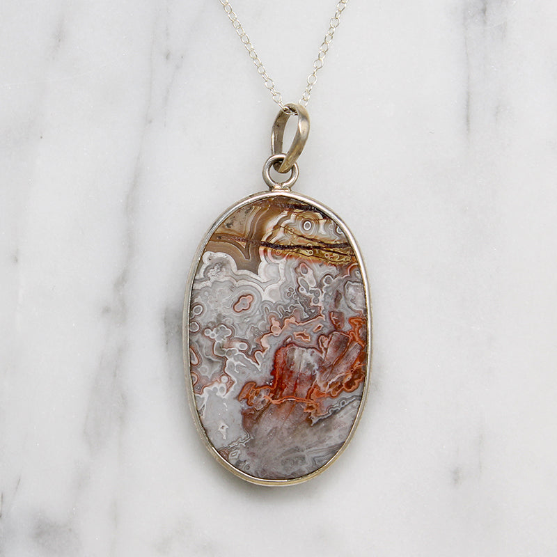 Incredible Laguna Lace Agate & Sterling Silver Pendant