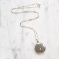 Star-Set Diamond in Sterling Silver Round Locket