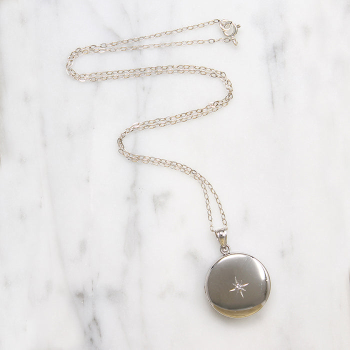Star-Set Diamond in Sterling Silver Round Locket