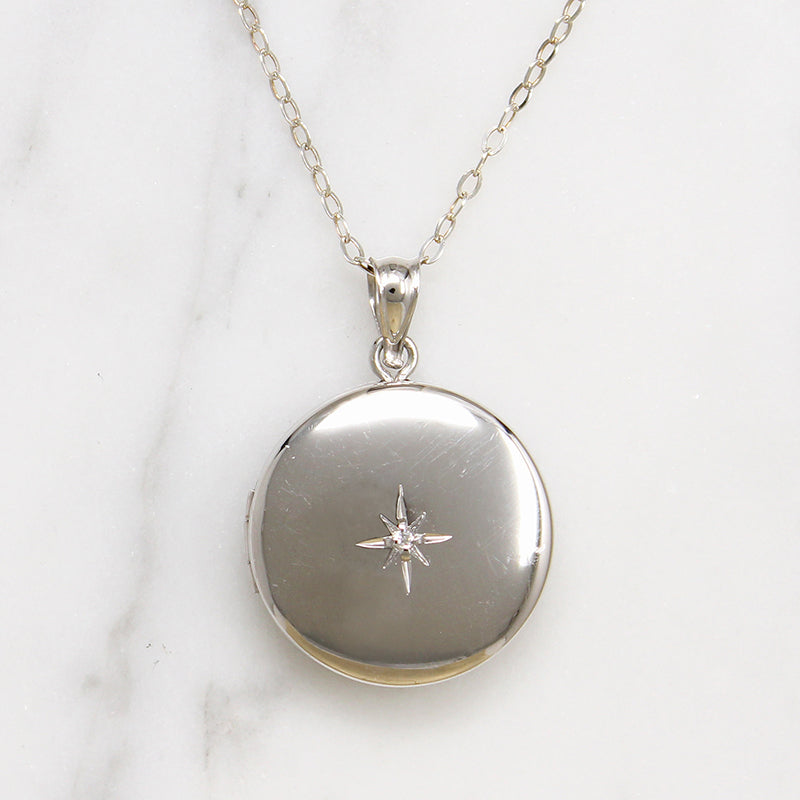 Star-Set Diamond in Sterling Silver Round Locket