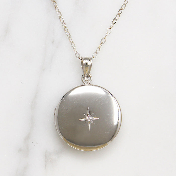 Star-Set Diamond in Sterling Silver Round Locket