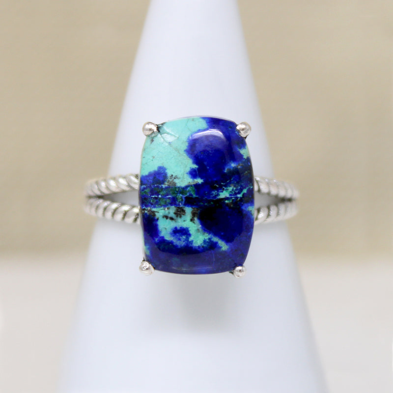 Brilliant Blue & Green Azurite & Sterling Artisan Ring