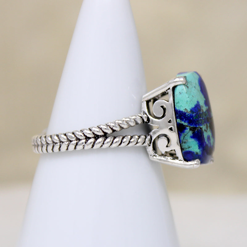 Brilliant Blue & Green Azurite & Sterling Artisan Ring