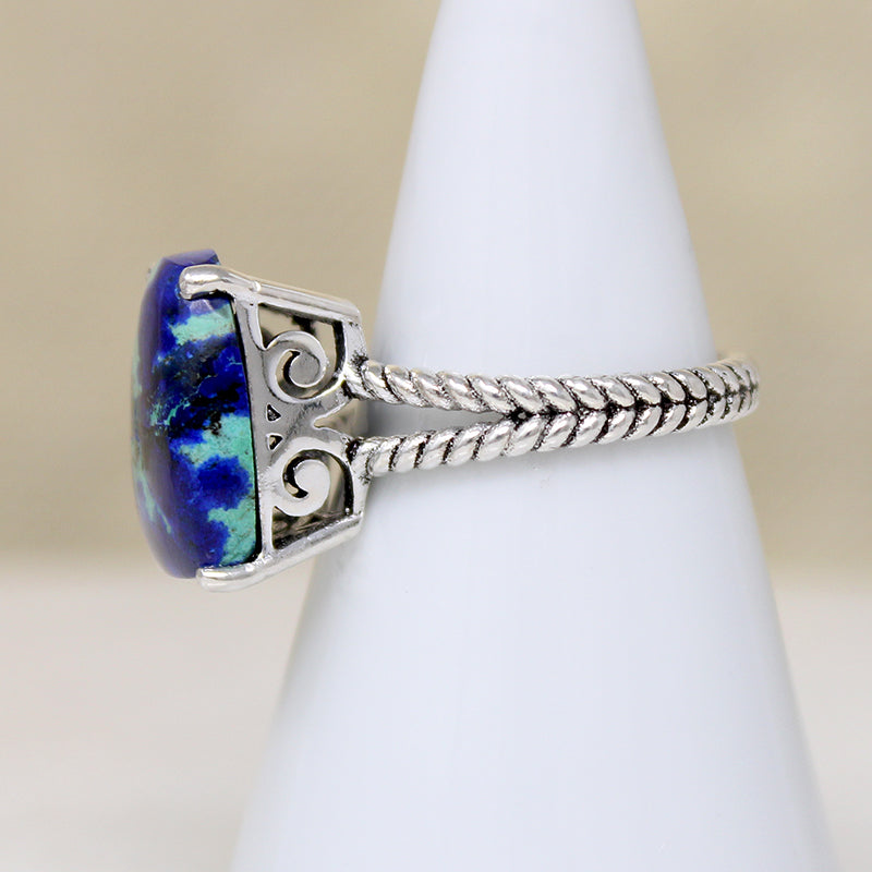 Brilliant Blue & Green Azurite & Sterling Artisan Ring