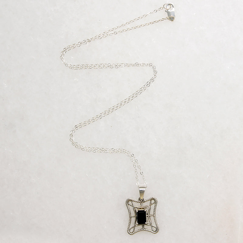 Sterling Silver Web Necklace with Onyx 