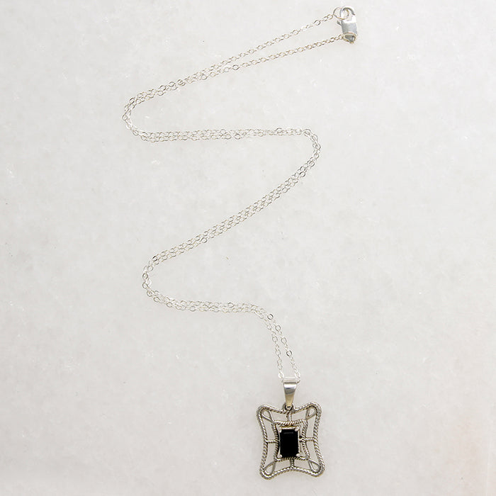 Sterling Silver Web Necklace with Onyx 