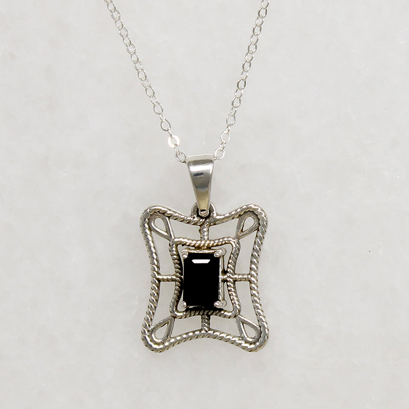 Sterling Silver Web Necklace with Onyx 