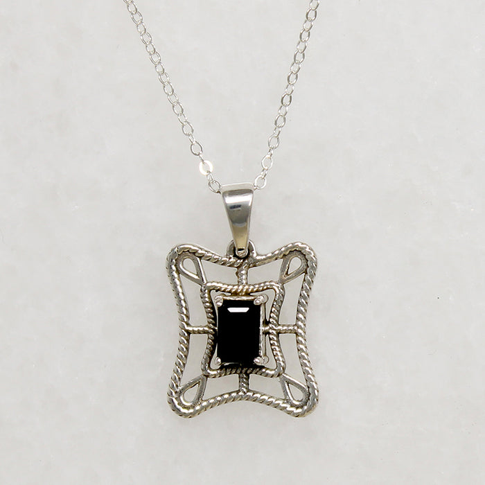 Sterling Silver Web Necklace with Onyx 