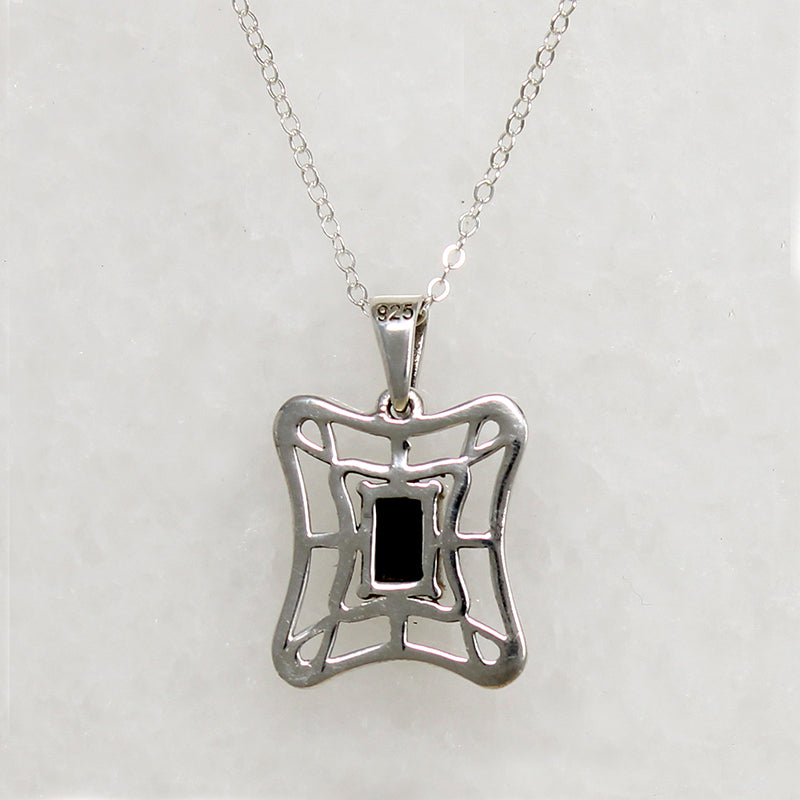 Sterling Silver Web Necklace with Onyx 
