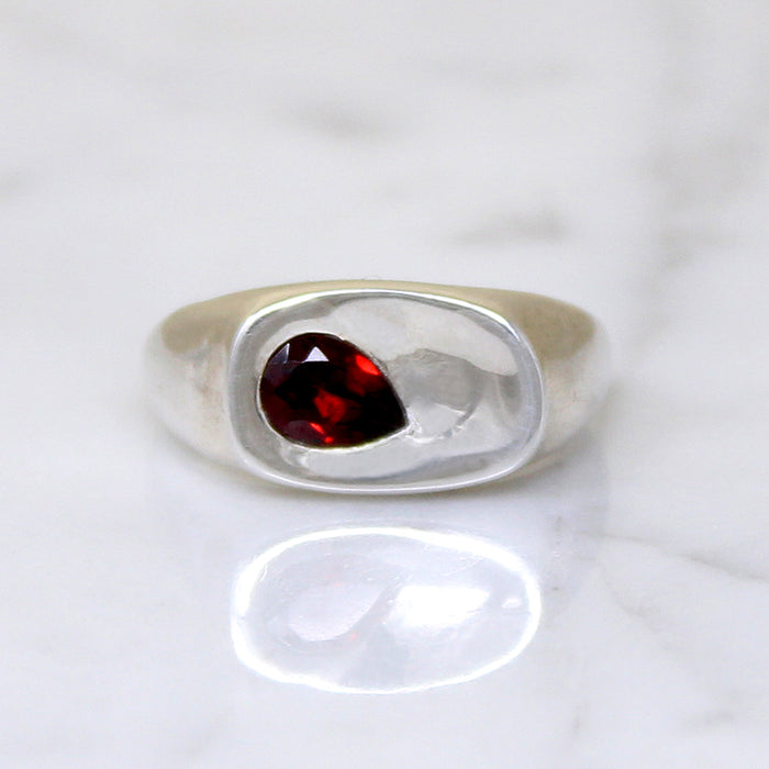 Funky Sterling Signet Ring with Garnet Accent