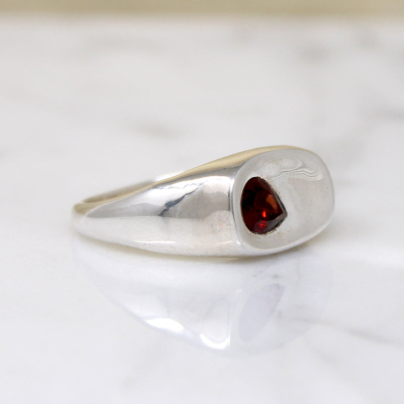 Funky Sterling Signet Ring with Garnet Accent