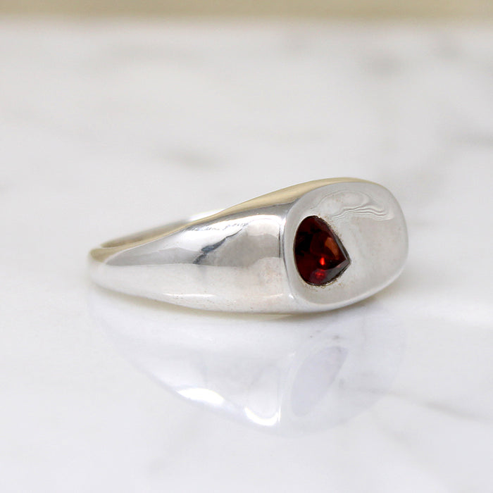 Funky Sterling Signet Ring with Garnet Accent