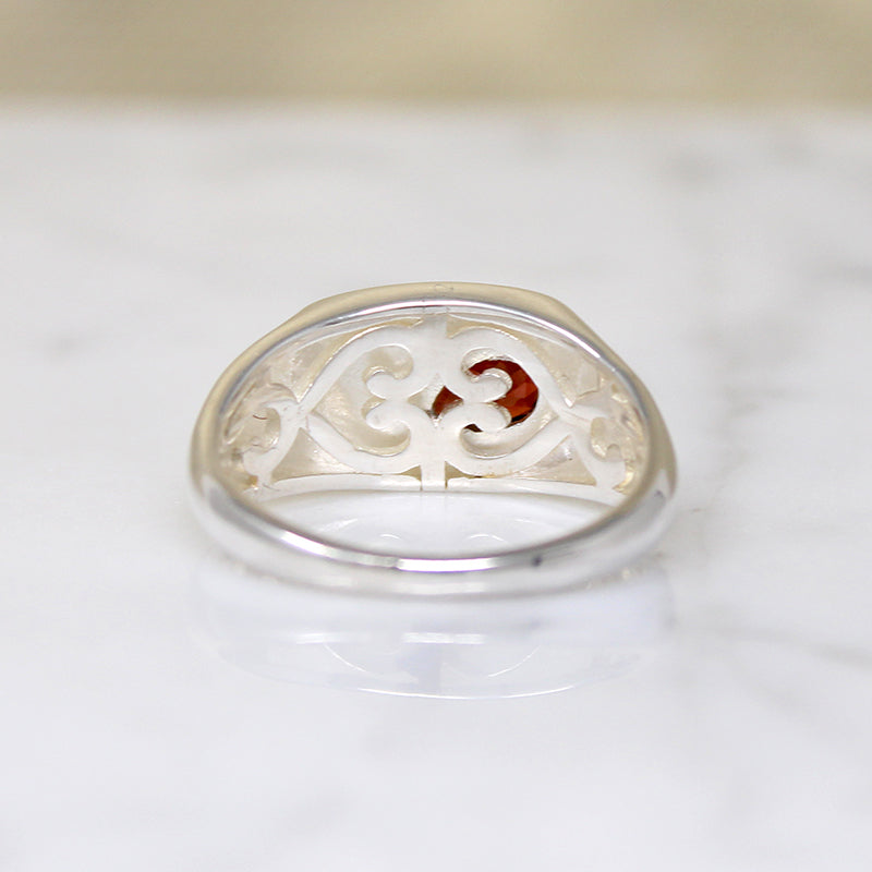 Funky Sterling Signet Ring with Garnet Accent
