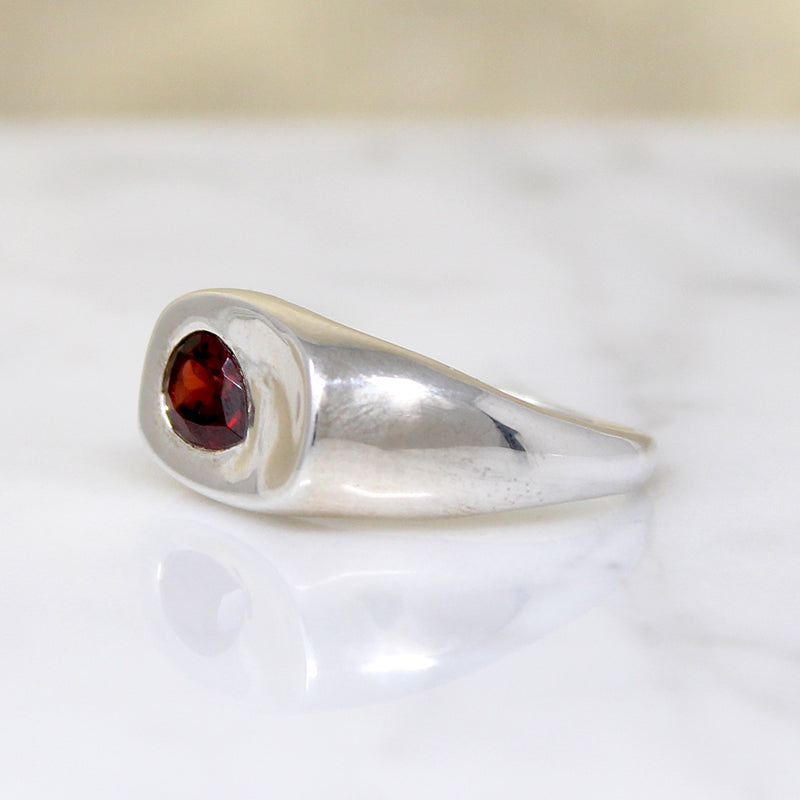 Funky Sterling Signet Ring with Garnet Accent