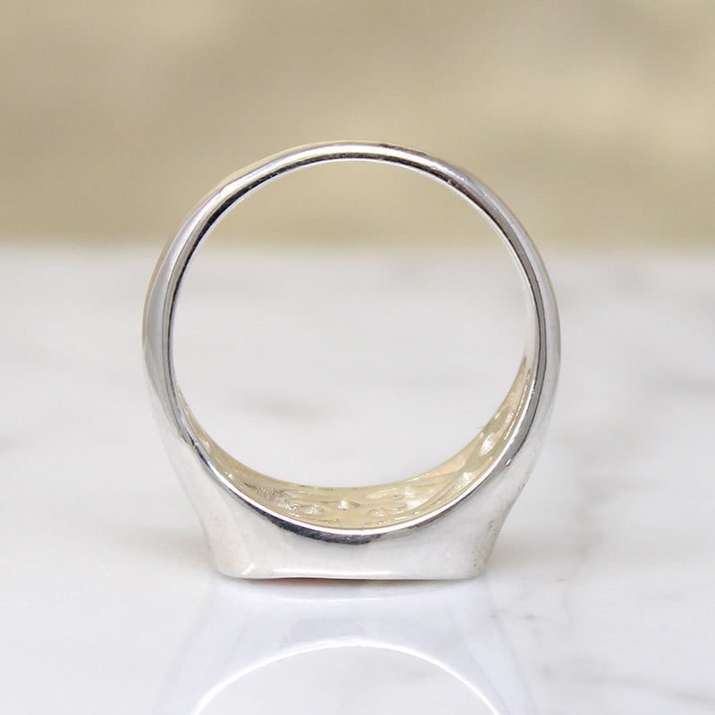 Funky Sterling Signet Ring with Garnet Accent