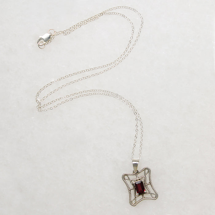 Garnet-Set Sterling Silver Web Necklace