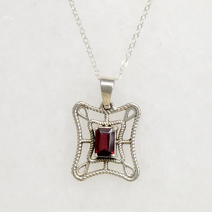 Garnet-Set Sterling Silver Web Necklace