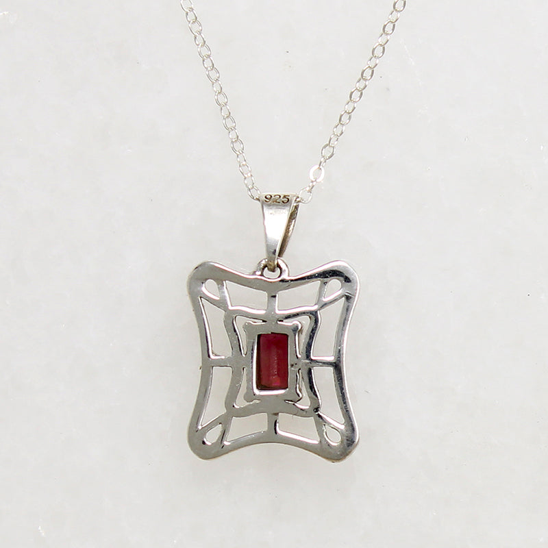 Garnet-Set Sterling Silver Web Necklace