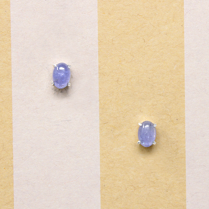 Iolite Cabochons in Sterling Silver Artisan Stud Earrings