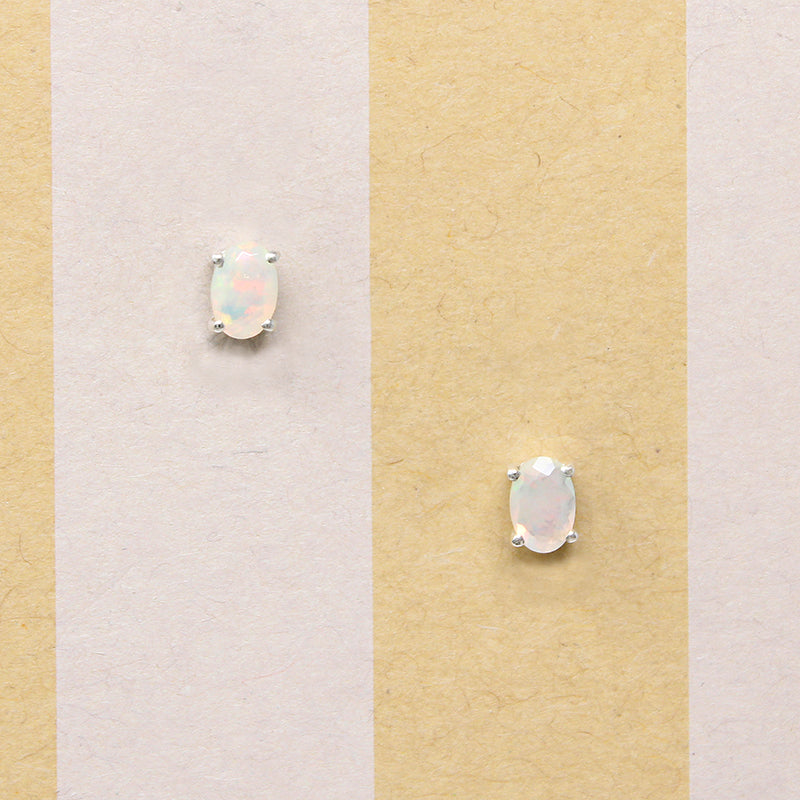 Iridescent Opals in Sterling Silver Artisan Stud Earrings